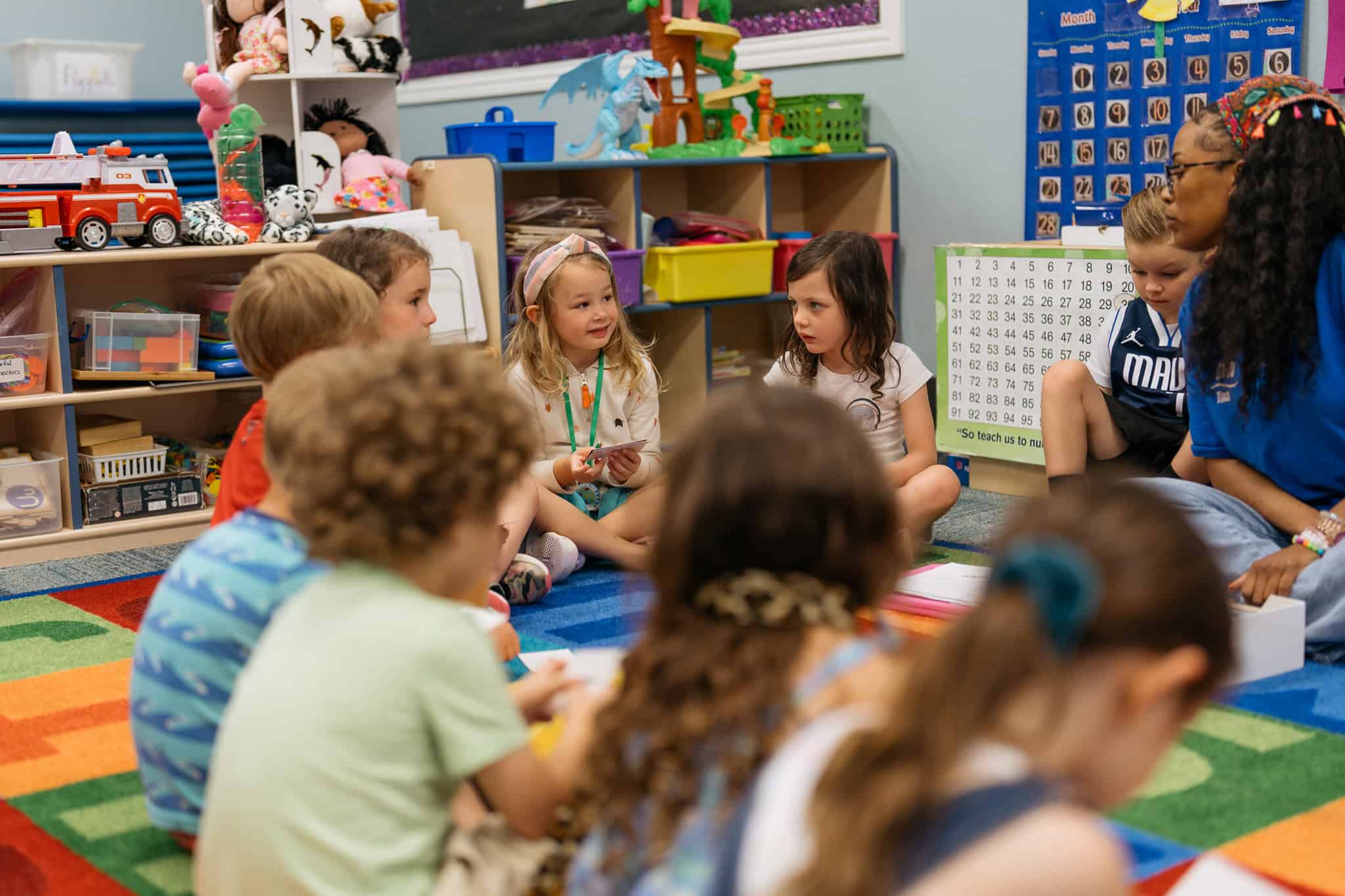 Children and teacher in a classroom at Guidance Preparatory Academy, a Christian preschool in Bartonville, TX